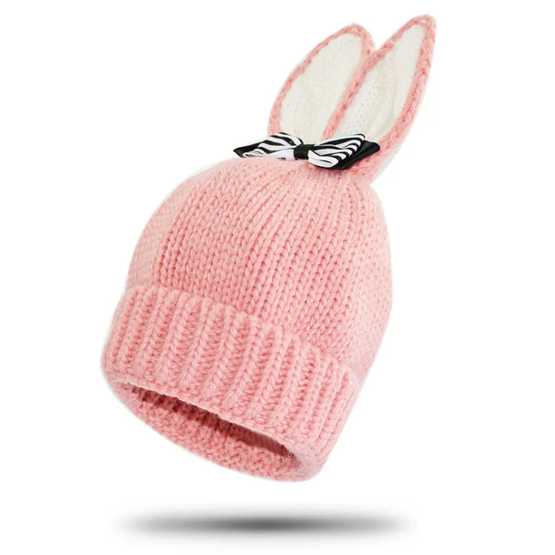 Зимняя шапка для детей с заячьими ушками; вязаная шапочка с рисунком; Толстая теплая шапка для девочек