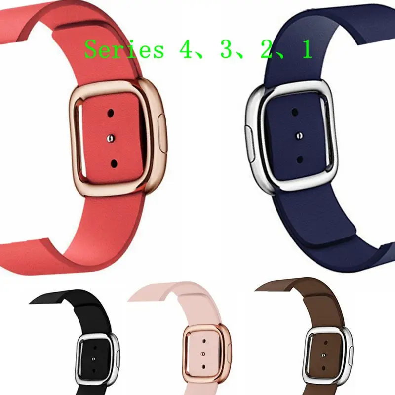 

Genuine Leather Modern buckle Women watch band for apple watch 40mm 44mm Series 4 3 2 1 Leather strap bracelet wrist belt 38mm