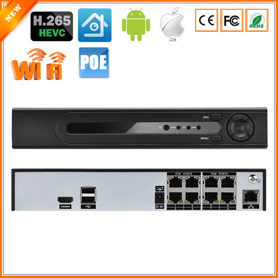 

BESDER ONVIF P2P H.265 PoE NVR Max 4K 4CH 5MP 8CH 4MP Surveillance CCTV NVR IEE802.3af 48V PoE HI3798M For H.265 H.264 IP Camera