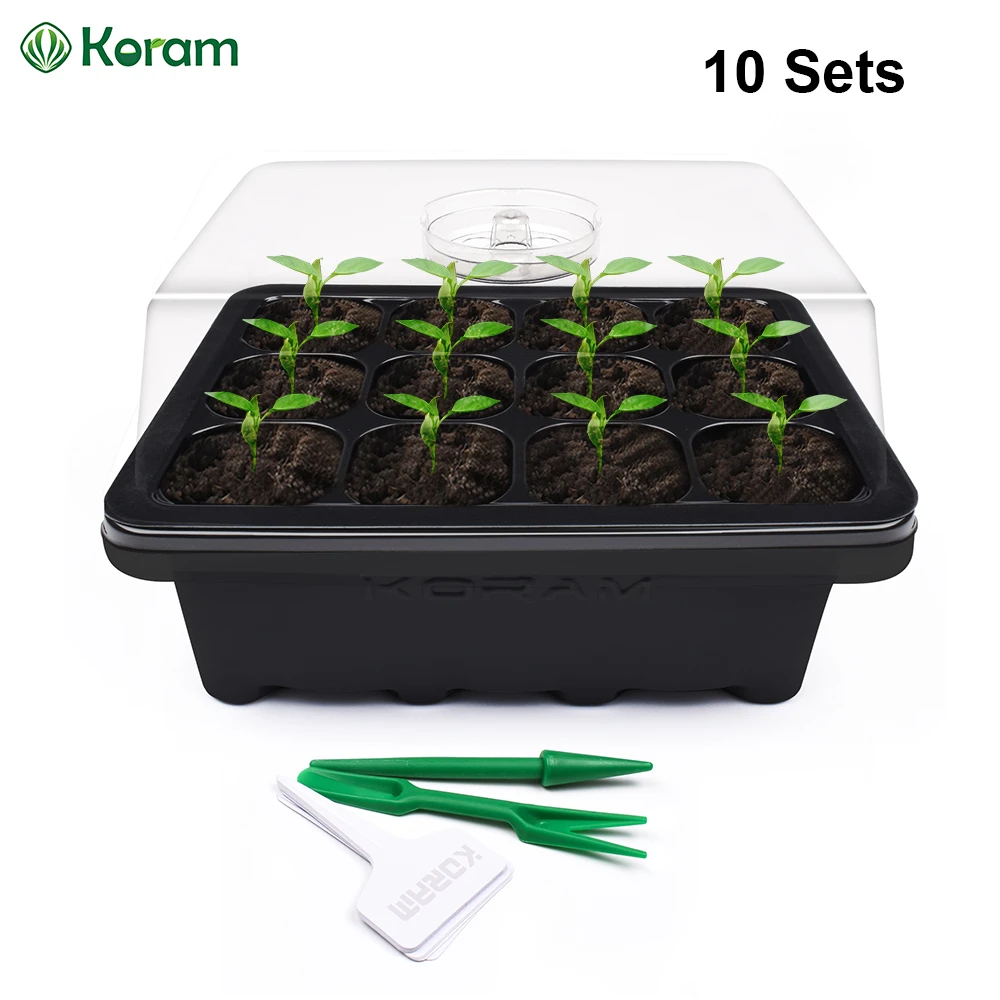 Koram 10 Set 12 Sel Nampan Biji Pembibitan Pot Taman Tumbuh Kotak Bibit Starter Perkecambahan Kit Dengan Kubah Tanaman Tag Alat Tangan Pot Pembibitan Aliexpress