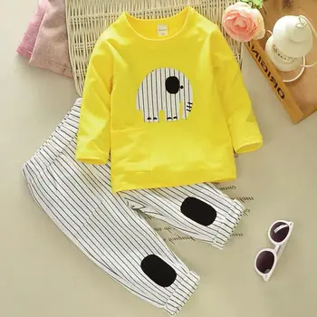 

R&Z children's suit 2019 spring and autumn new children's casual suit cartoon elephant shirt striped pants two-piece suit