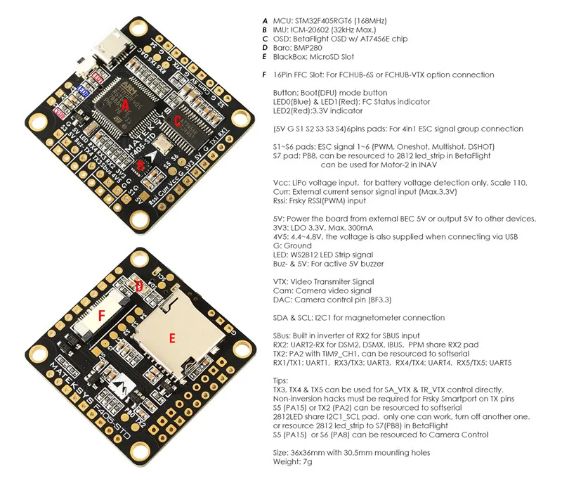 Контроллер полета MATEKSYS F405 STD Betaflight OSD BlackBox STM32F405RGT6 6 PWM/DSHOT выходы BMP280 барометр|flight