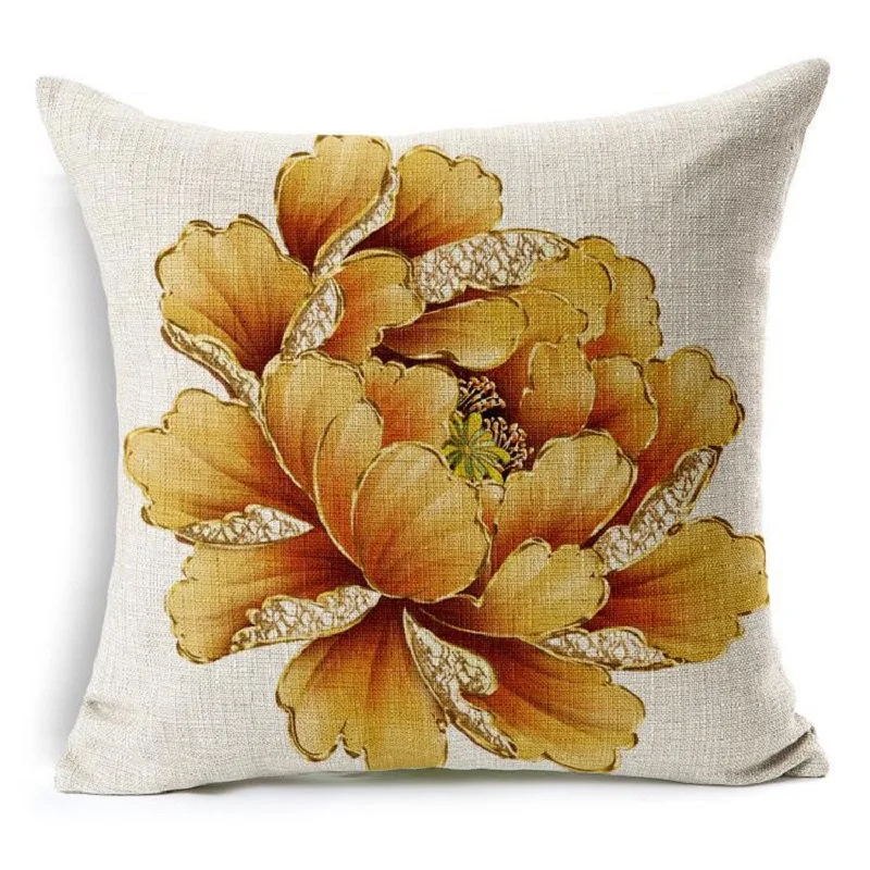 

1PC Chinese Style Hand-painted Peony Flowers Linen Sofa Decorative Throw Pillow Case Cushion Covers Natal Home Decor 45x45 cm