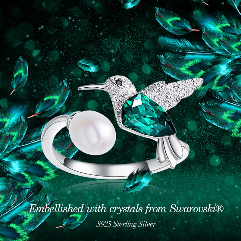 CDE 925 серебряное кольцо украшенное кристаллами от Swarovski регулируемое женское Ringen