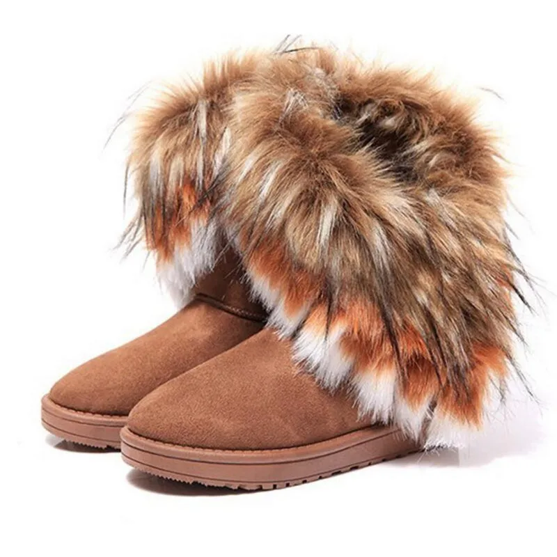 

Women Flats Ankle Snow Boots Fur Boots Winter Warm Snow Shoes woman Round-toe Female Flock Leather Women Shoes 36--42