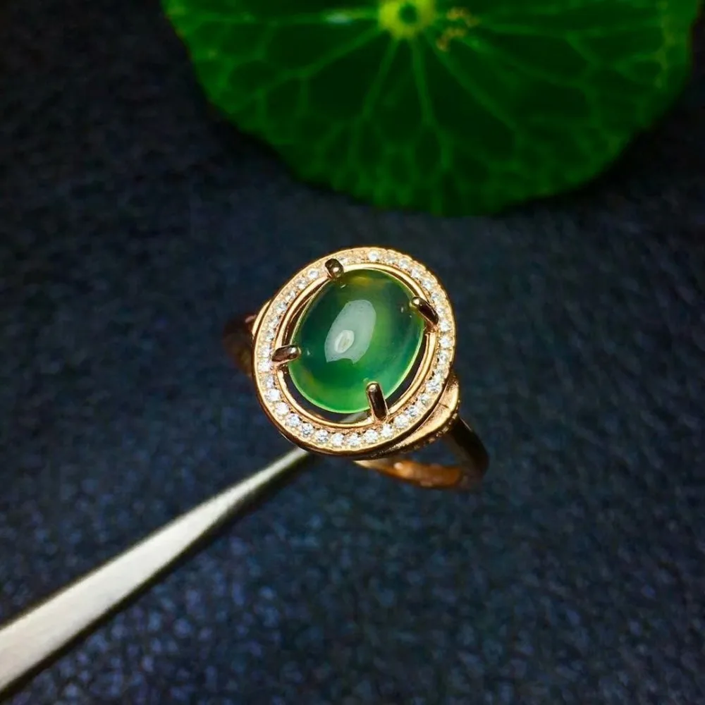 

100% 925 sterling silver Natural prehnite rings fine Jewelry wedding open wholesale new plant gift 8*10mm xkj081011agpt