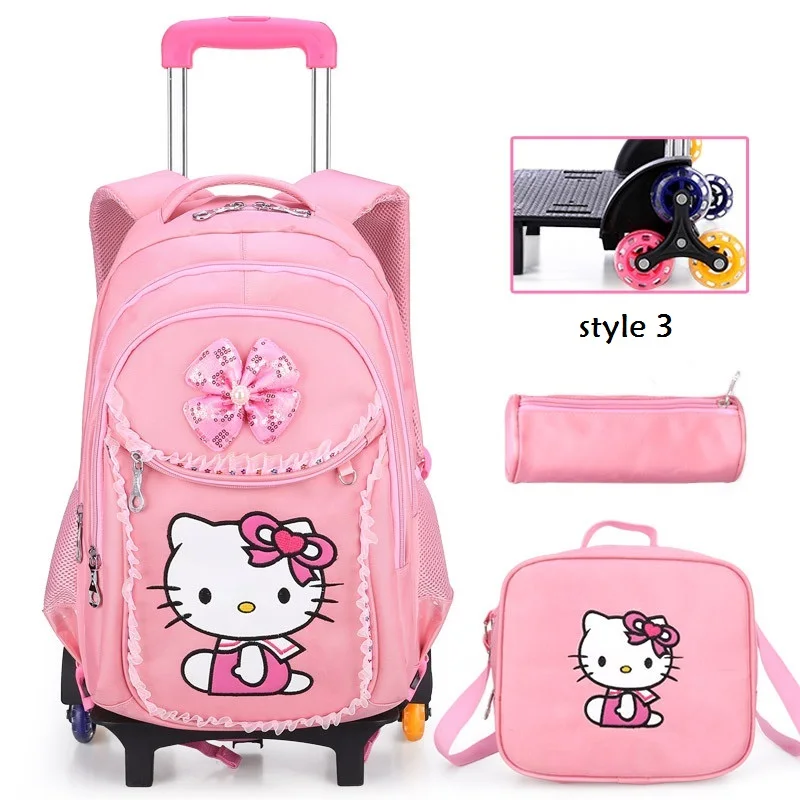 Купить 1 получить 3 hello kitty детей школьные сумки набор Дети Чемодан с колесиками
