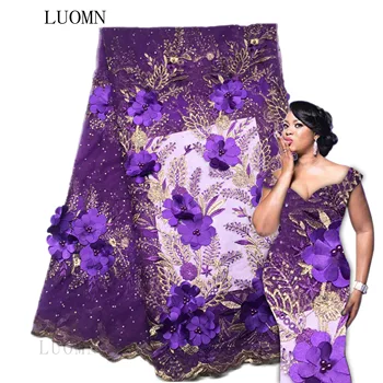

African Lace Fabric 2018 High Quality Lace 3D Flower Lace Fabric Beautiful Applique Stones Lace For Nigerian Wedding ZJ026
