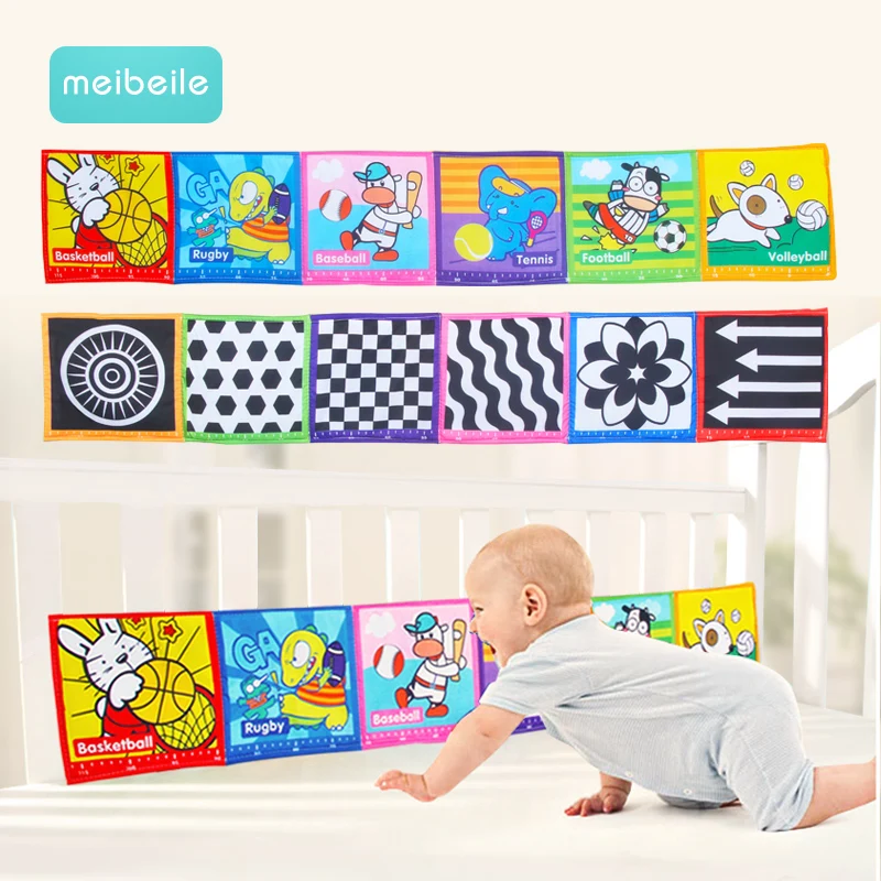 

meibeile 105cm Washable Baby Educational Bedskirts Bed Crib Books Cloth Reading Toys for Newborns Toddlers Double Sided Patterns
