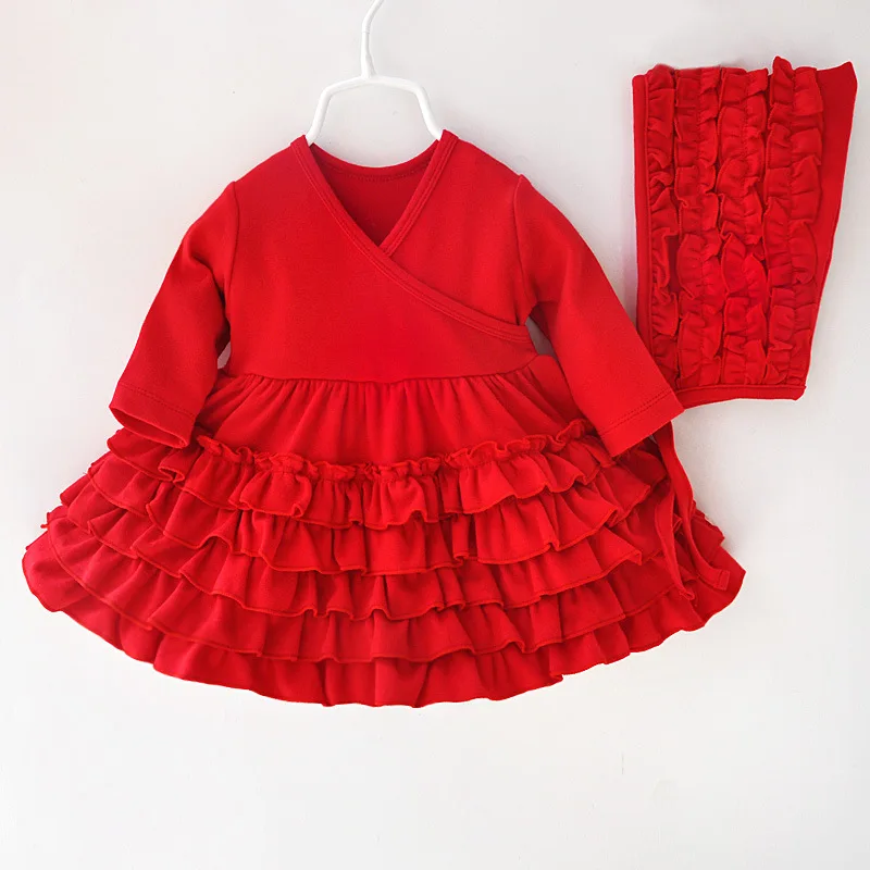 Baby girl dress set с длинным рукавом дети одевается для девочек одежда детская одежда детская одежда зима партии nova девушки dress 3-9 М - Цвет: Red Regular Cotton