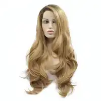 Marquesha Natural Hairline Wavy Dark Root Heat Resistant Fiber Glueless Synthetic Lace Front Ombre Blonde Wig