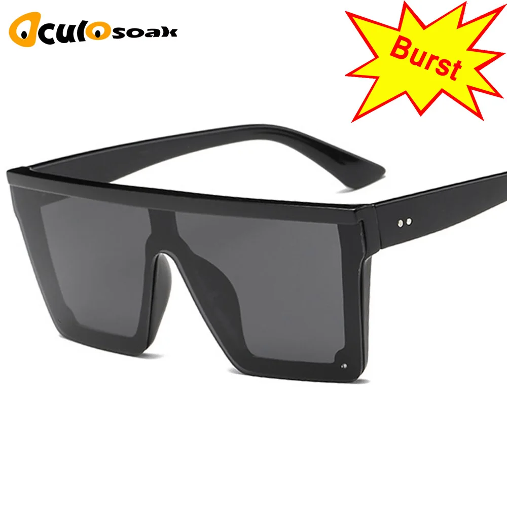 Unisex Fashion 2019 Ladies Square Sunglasses Women Oversized Shades Vintage Brand Designer Silver Mirror Sun Glasses For Female