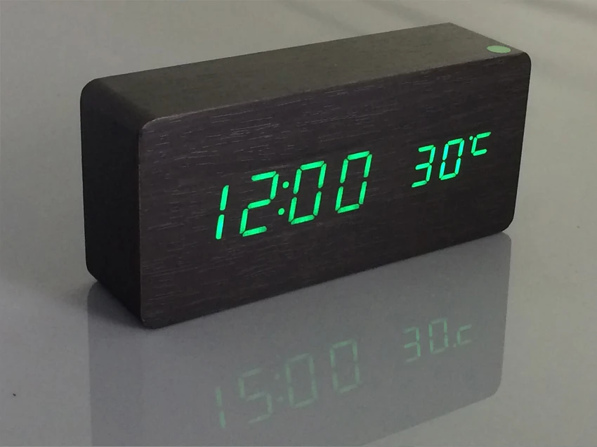 Wooden Green Light Production Plant Free Shipping Led Wecker Wooden Green Light Production Plant Free Shipping Led Wecker Alarm Clock Bell Electron Temperature In Desk Table Clocks From Home