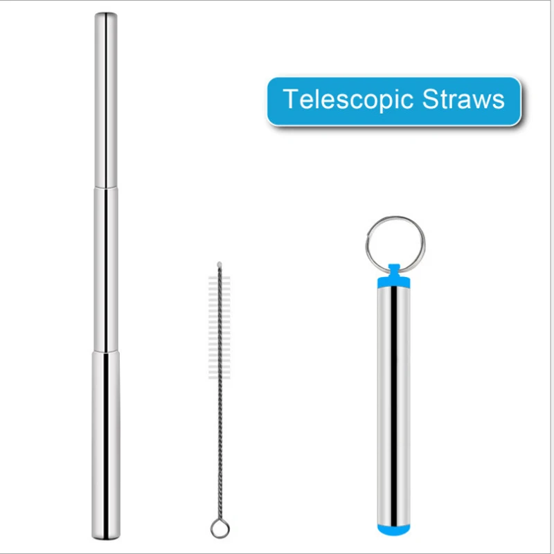 

Telescopic Straw, Three-Section Adjustable with Carry Case,Cleaning Brush, Keychain Clips