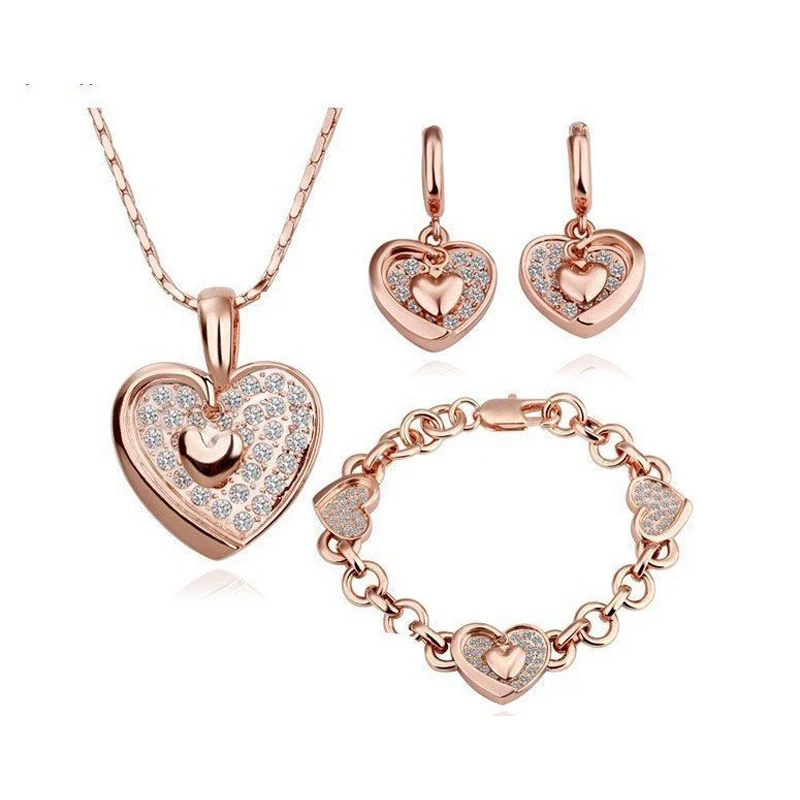 

Wholesales Fashion Jewelry Rose gold-color Zircon Crystal TrendyJewelry Sets with necklace earring Bracelet for women