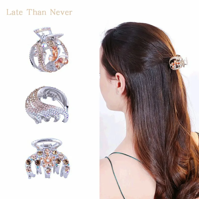 Goody blinking zircon rhinestones metal butterfly flower hair claws
