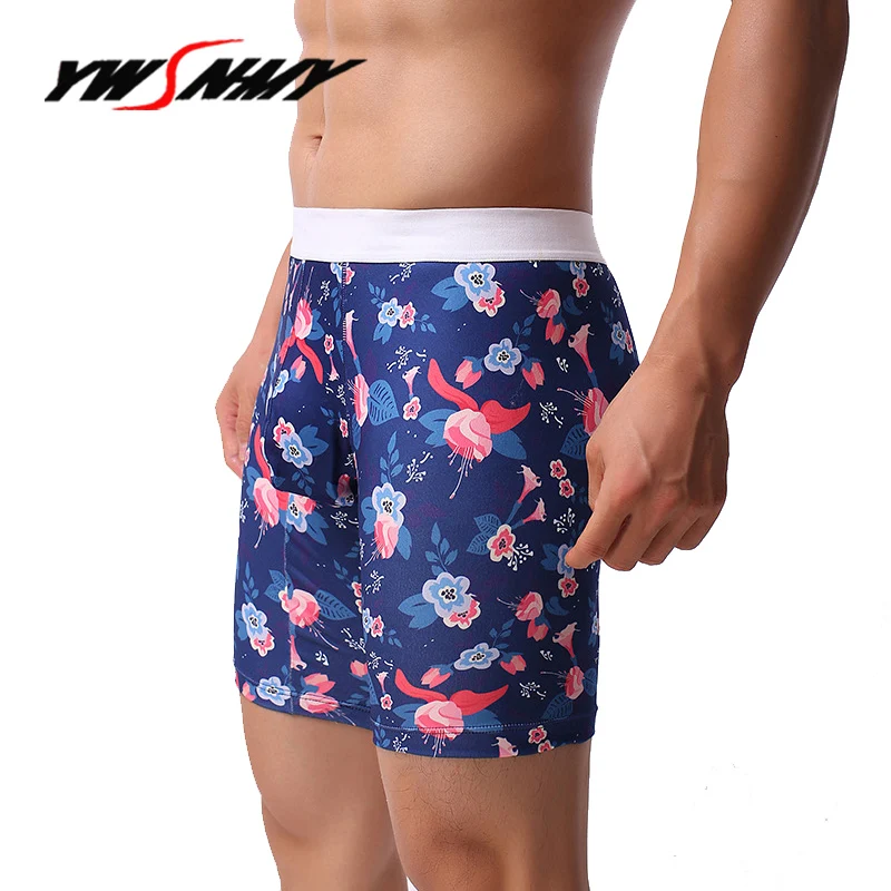 

Mens Long Boxer Shorts Breathable Fashion print Sexy Big U Convex Half-length Boxers Long Leg Underpants Sculpting Slip Panties