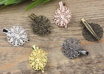 

25mm Multi-color Plated DIY Hairwear Components Filigree Circle Flower Duck Tongue Hairpin Bobby Pins Women's Hair Accessories