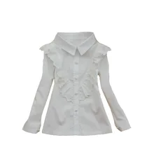 Белые рубашки для девочек, кружевные блузки с длинными рукавами, одежда для малышей, Детская школьная форма, топы для девочек-подростков 18 месяцев, 5, 7, 9, 11, 13, 14 лет