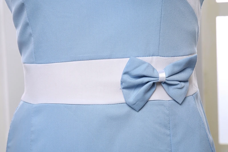 Женщины V шеи Больница униформа медсестры Доктор Медсестры короткий рукав лоскутное лук-узел медицинский салон красоты спа Рабочая одежда