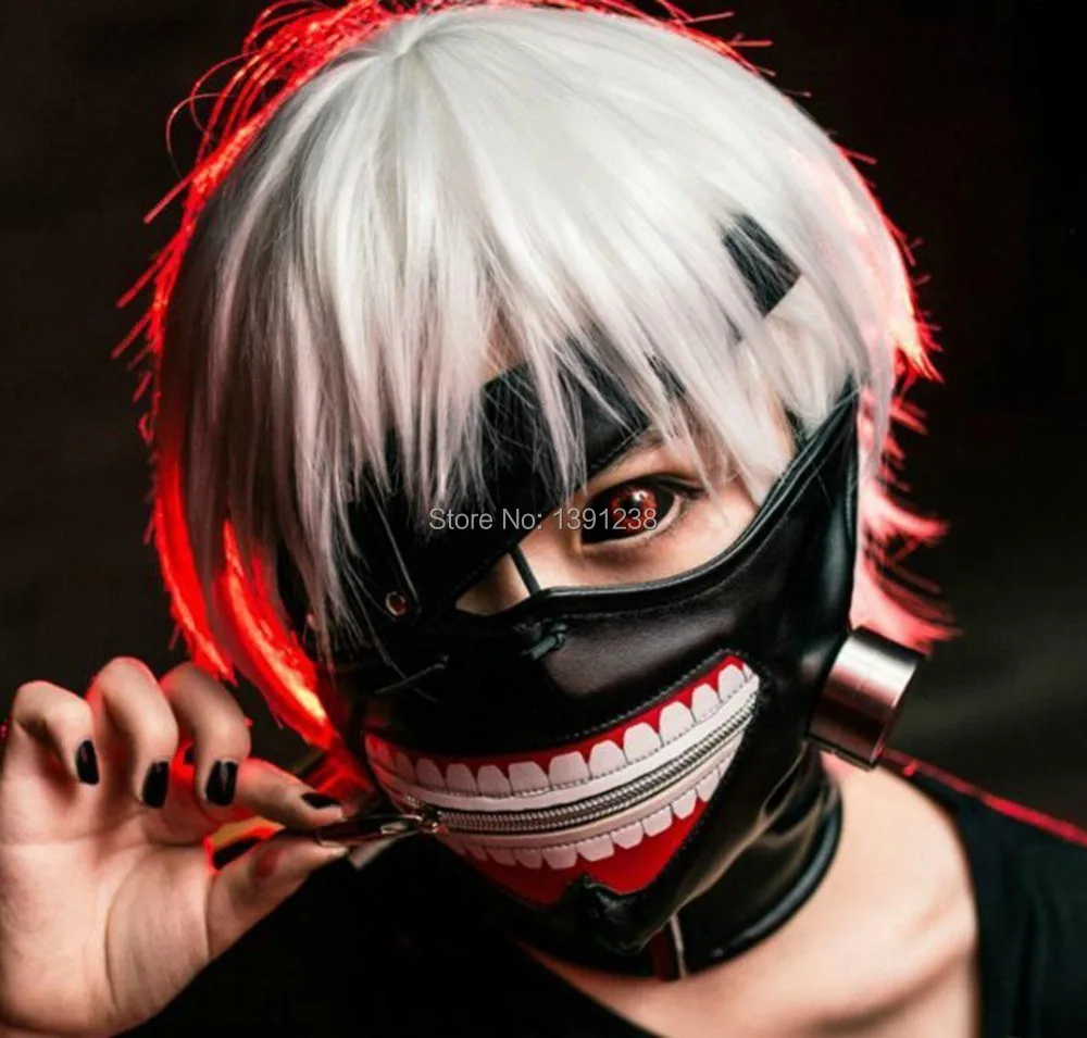 Токийский Гуль Kaneki Кен Регулируемая Молния косплей маска глаз патч парик Хэллоуин