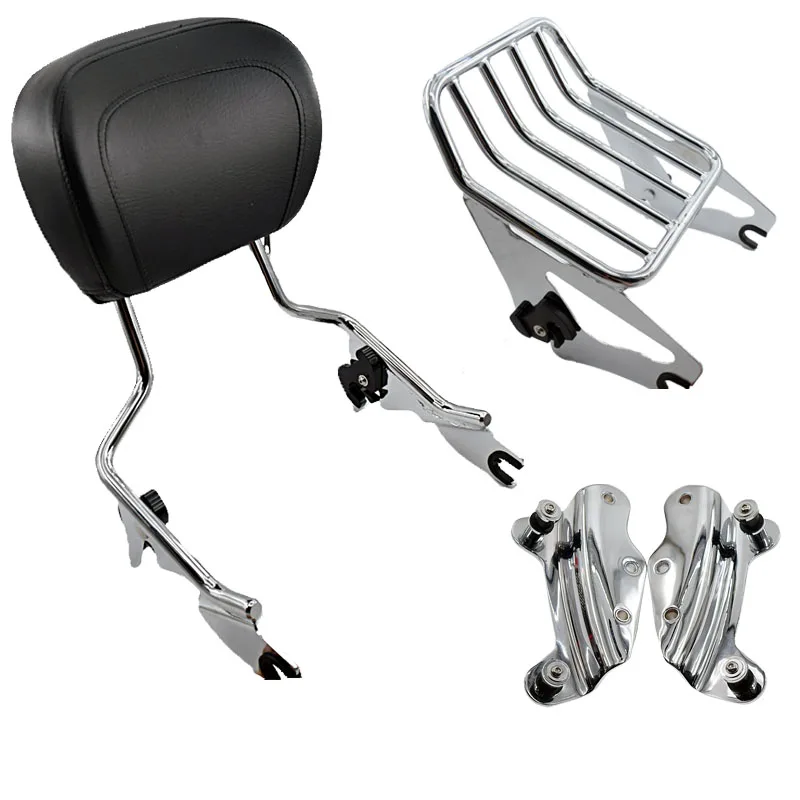 Motorcycle Adjustable Backrest Sissy Bar Stealth Luggage Rack For