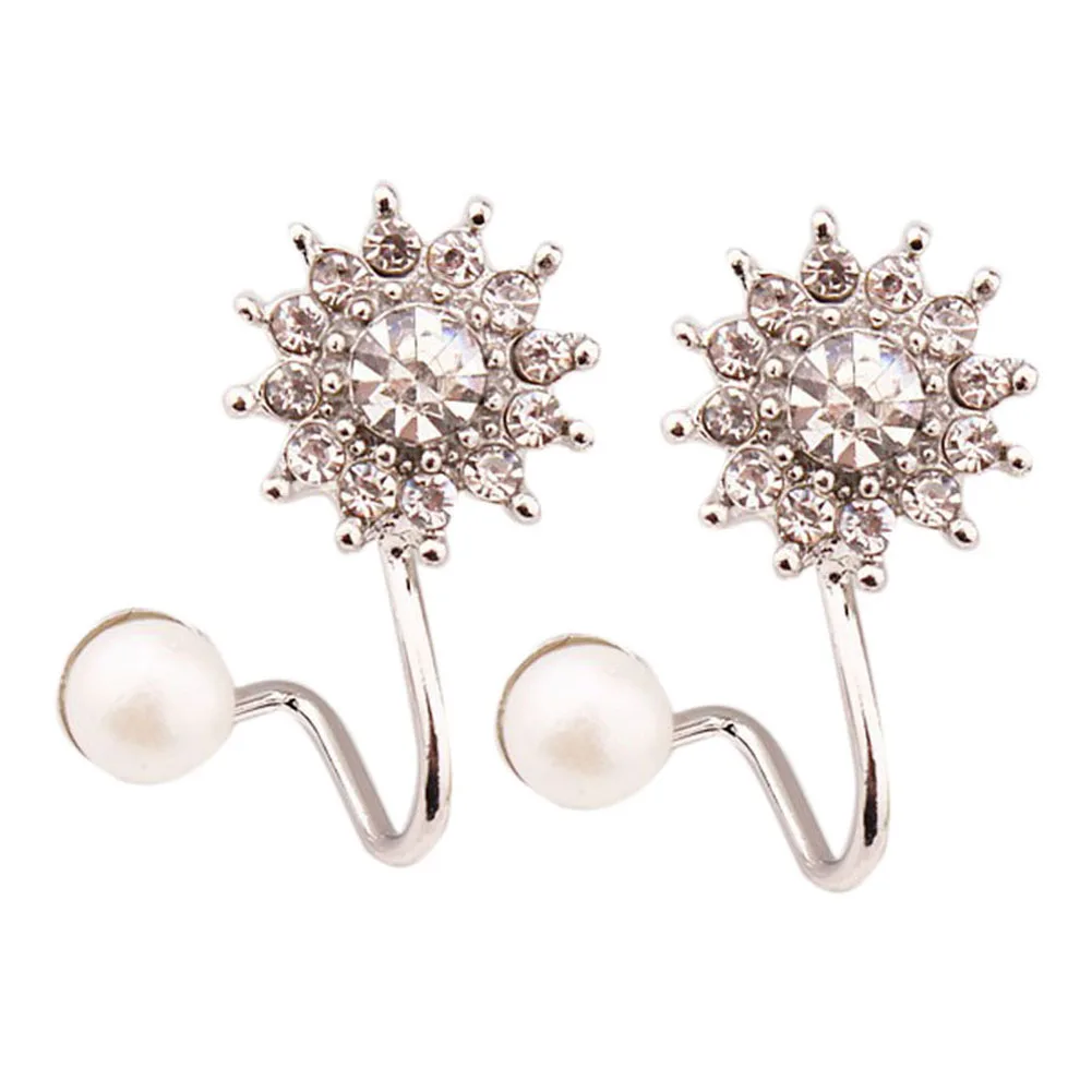 

2017 New Exquisite Rhinestone Snowflake And Sweet Pearls Ear Clip ear Buckle Female