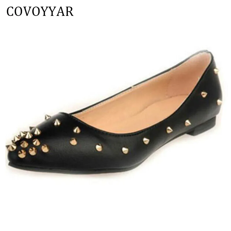 COVOYYAR 2018 Sexy Rivets Women Shoes Punk Pointed Toe Studded Women Flats Spring Autumn Fashion Lady Shoes Plus Size 40 WFS755