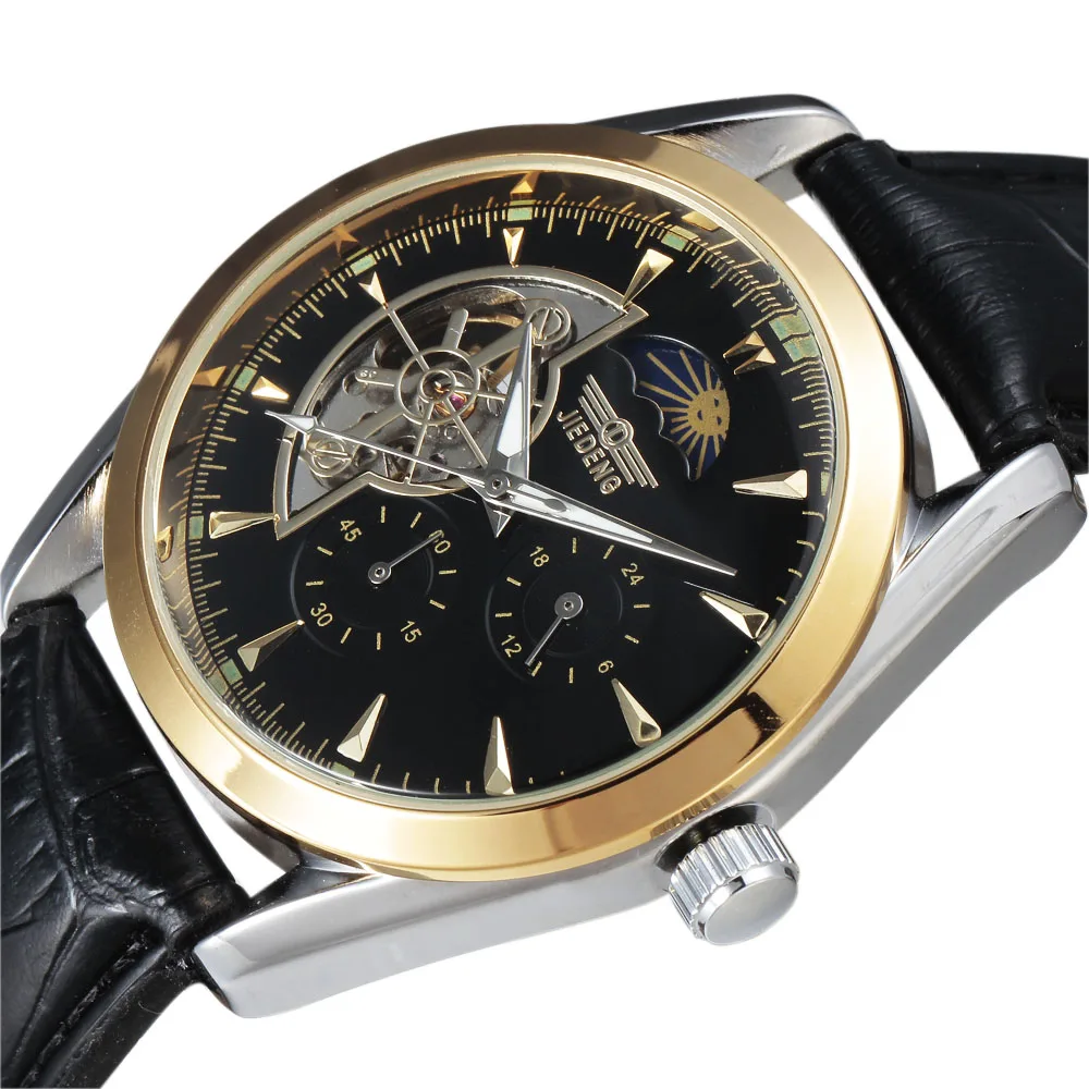 Часы наручные Мужские автоматические механические брендовые модные с кожаным
