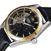 Новый Топ бренд Мужская мода Tourbillon Moon Phase 24 часа/60 мин. суб-циферблат кожаный ремешок автоматические механические мужские наручные часы