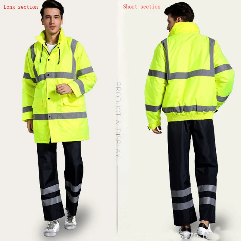 

Safety Clothing Outdoor High Visibility Reflective Jacket+trousers Waterproof Rain Coat Warm Wadded Work Wear Winter Outwear set