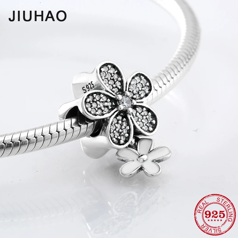 

Hot 925 Sterling Silver fashion white Enamel and CZ flower beads Fit Original Pandora Charm Bracelet Jewelry making