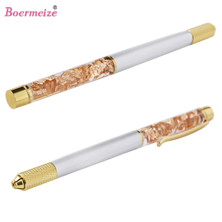 

Manual Tattoo Pen Kit Permanent Makeup Eyebrow Lip Eyeliner Microblading Embroidery Gold Foil Pencil with 10Pcs 5RL Needles Set