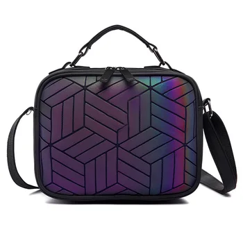 

LANLOU 2019 female bag PU Korean casual female models shoulder diagonal backpack 3D geometric diamond luminous laser bag