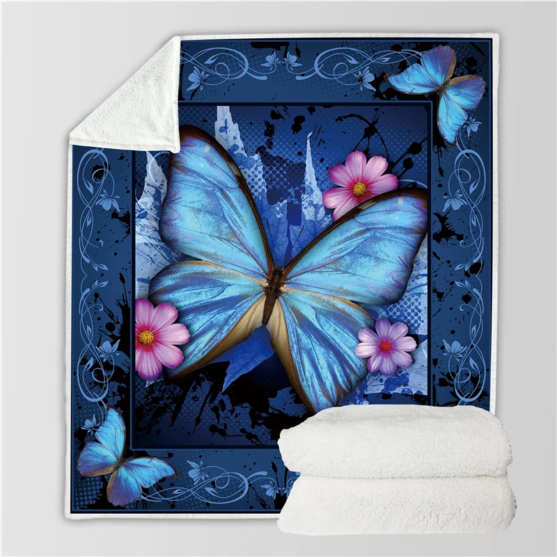 

3D Butterfly Printed Square Blanket Back to School Sofa Flannel Square Blanket Scotland Pattern Custom Printed Fleece Throw
