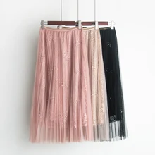 Весна новые женские Бисероплетение Цветочные кружева марлевые женские плиссированные юбки высокая Талия Бусы шпильки юбки феи