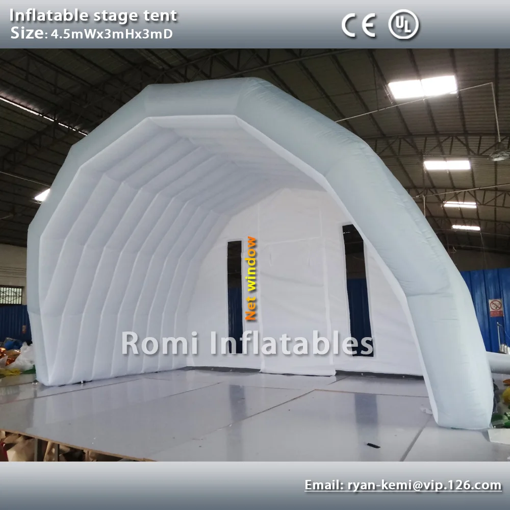 Custom 4.5mWx3mHx3mD light grey white inflatable stage tent oxford cloth tent inflatable canopy inflatable cover 3
