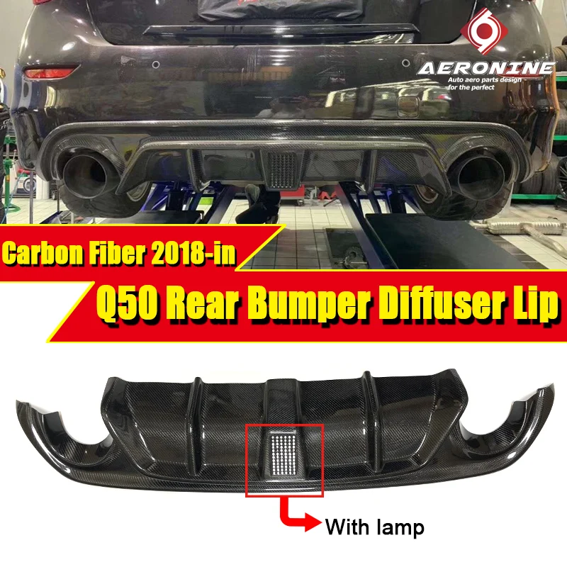 

Fits For Infiniti Q50 Carbon fiber Rear Bumper Diffuser JDM LH style W/ LED Brake light &vent design Q50S Bumper lip 2018-in