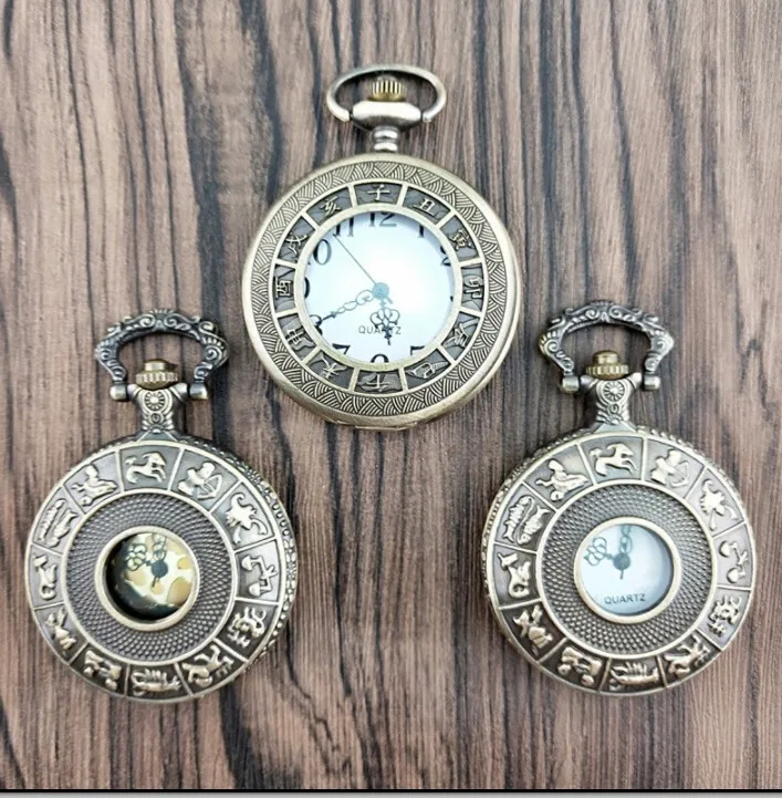 Retro Costellazioni Dello Zodiaco Orologio Da Tasca Costellazioni Bronzo Antico Mezza Hunter Scava Fuori Di Tasca Del Quarzo Orologi Regalo