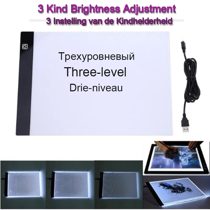 3 Level Light A4 LED Artist Thin Art Stencil Board Box Tracing Drawing Board UK
