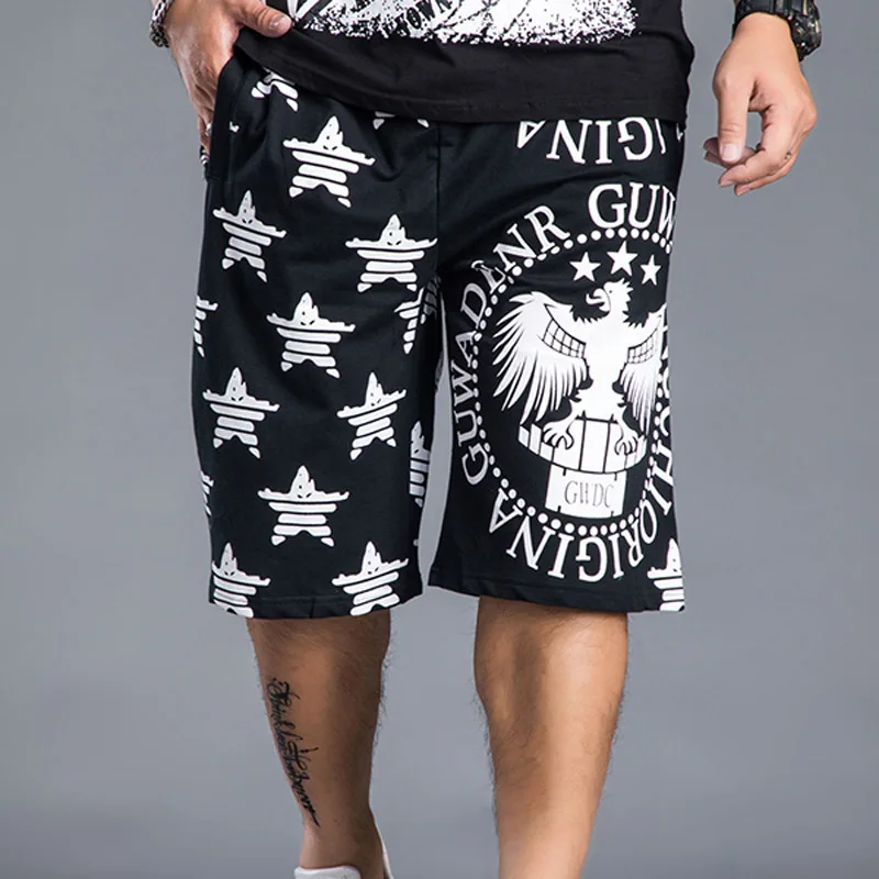 Мужские шорты, европейский размер, новинка, летние, размера плюс, свободные, хлопок, длина по колено, мужские шорты, повседневные, с рисунком орла, уличный стиль