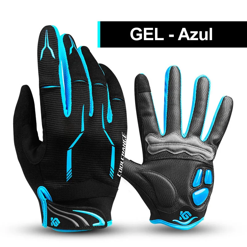 Coolсмена зимние противоударные велосипедные перчатки для горного велосипеда перчатки для мотоцикла MTB полный палец перчатки для спортивного велосипеда для мужчин и женщин - Цвет: Gel-Blue
