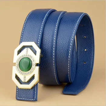 

Green Artificial Gem Diamond Leather Designer Women Belt Fashion Lady Leather Blue Belts Waistband Quality Assuarance XCP006