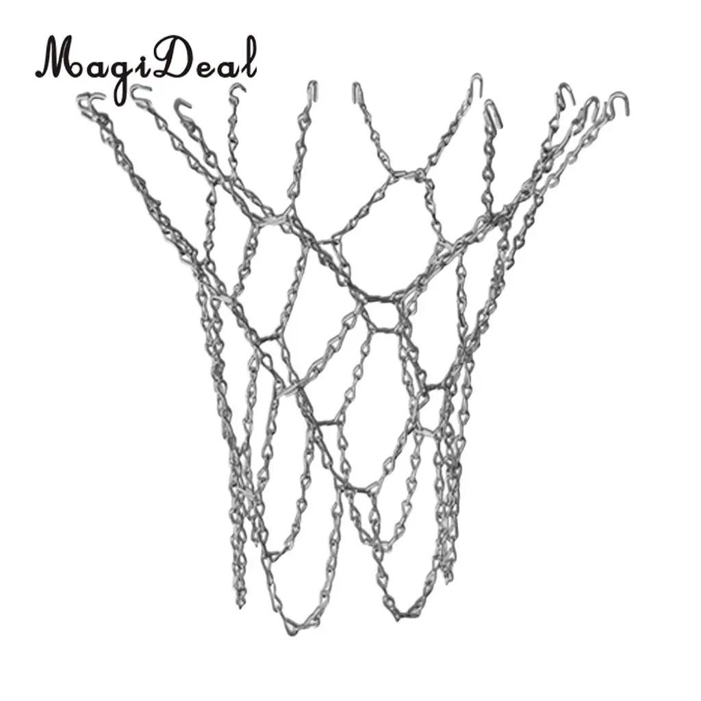 MagiDeal Heavy Duty Metal Chain Link Basketball Net for Standard Indoor or Outdoor Team Sports Basketball Hoop Rim Silver