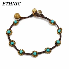 Винтажный красивый камень ручной обработки сплав веревка в цветочек цепь колокольчик Шарм Браслеты для женщин Мода браслет оптом
