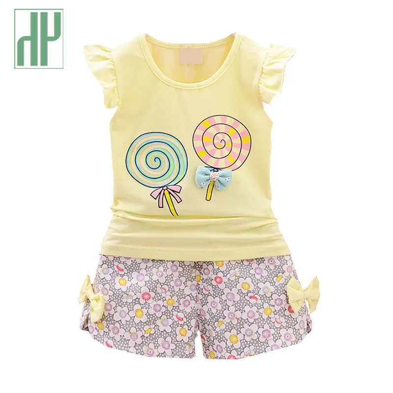 

Girls clothes summer fashion toddler girls clothing sets flowers bow print t-shirts+ shorts suit sports kids clothes outfits