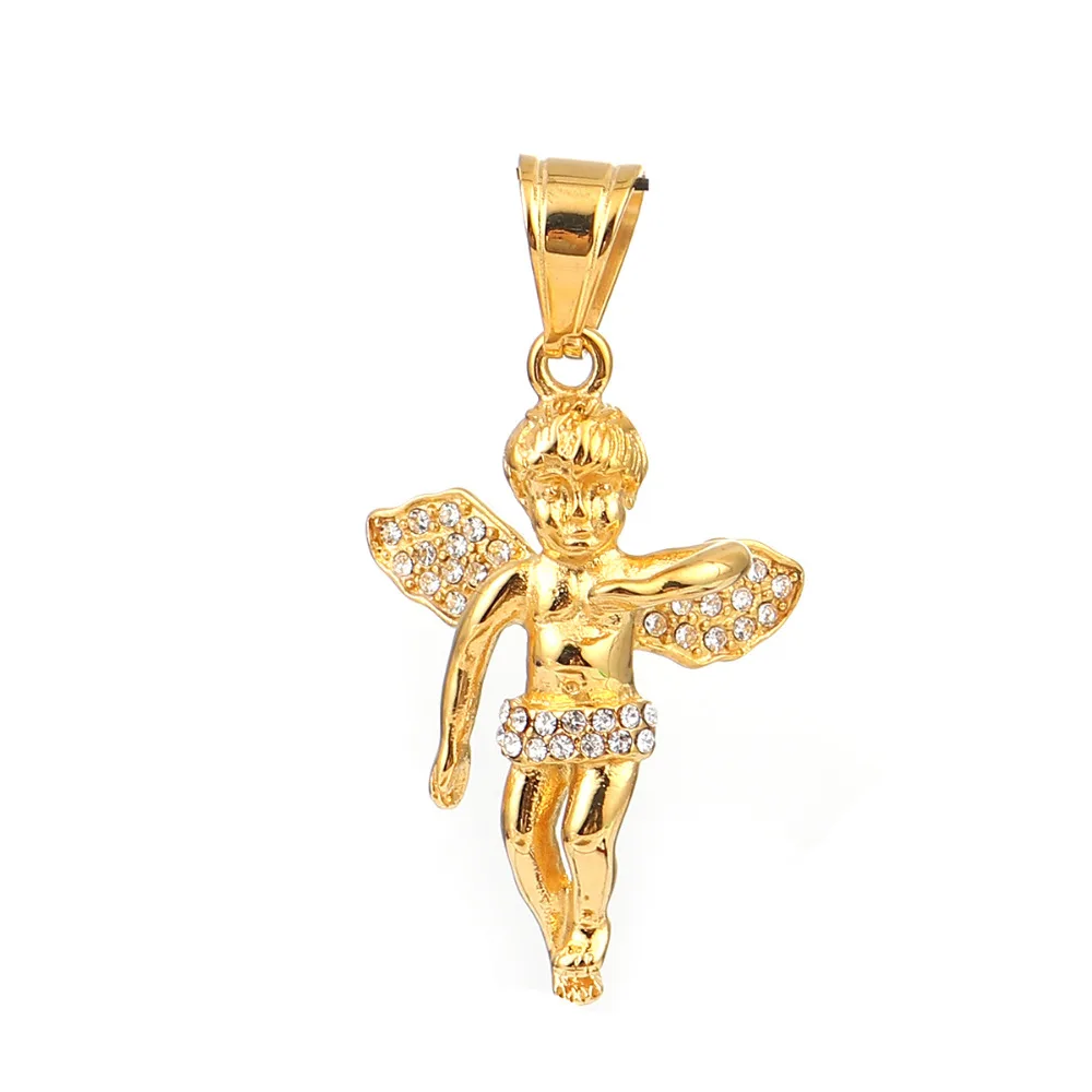 DoreenBeads Stainless Steel Pendants Lovely Angel Gold Color Boy Of Two