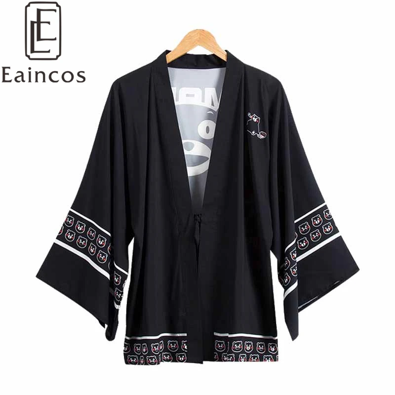 

Anime Kumamon Kimono Cosplay Halloween Party Costume Cloak Haori Black Chiffon Coat