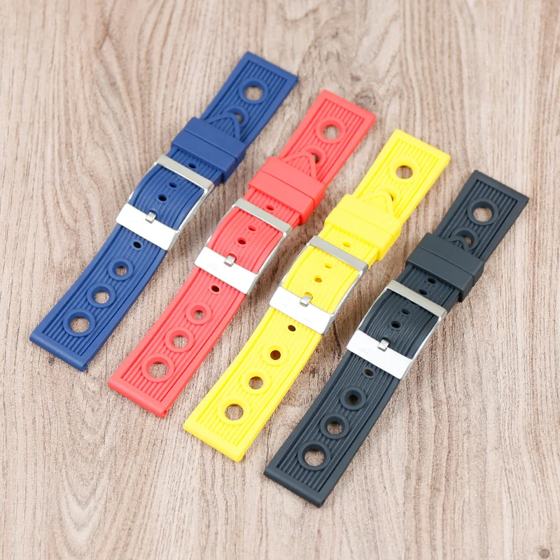 

Watch accessories silicone strap 22mm24mm for Breitling men and women rubber black sports waterproof strap silver pin buckle