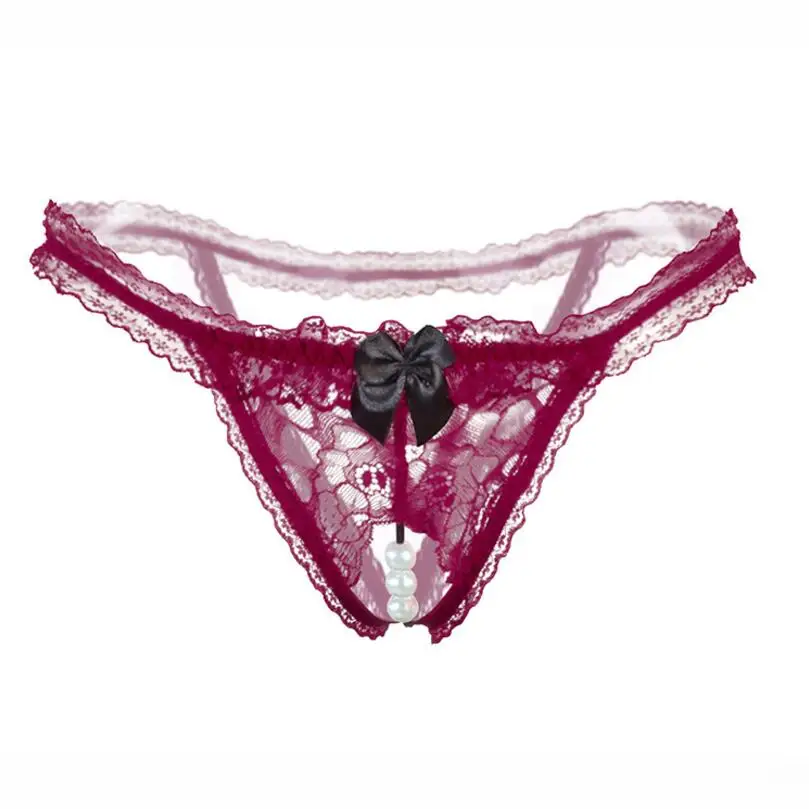 

Women Open Crotch Chastity Lace Thong Beads Sexy Underwear Erotic Lingerie Appeal Intimates Bandage Belt Crotchless Panties